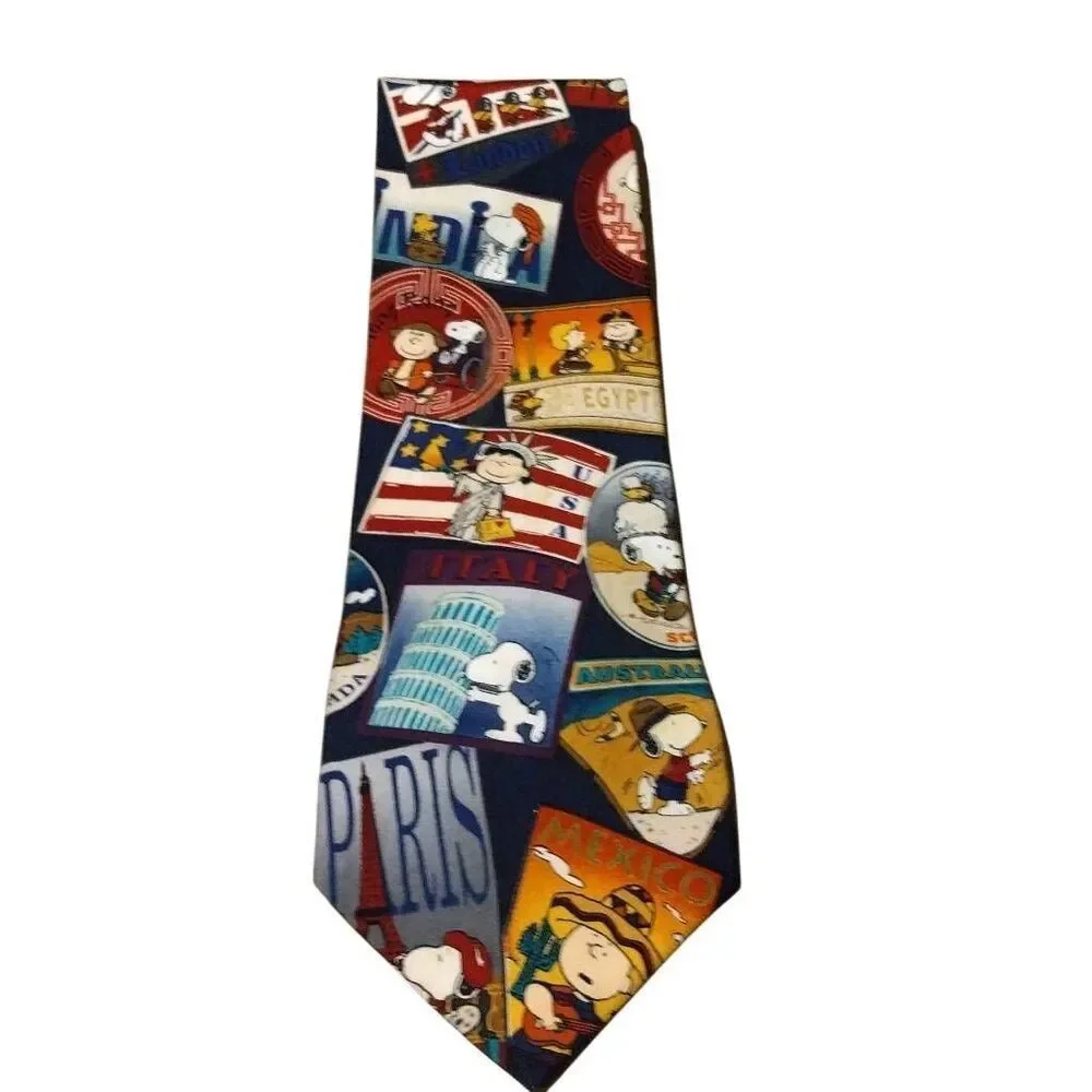 Vintage Peanuts Charlie Brown and Gang World Vacation Men's Tie